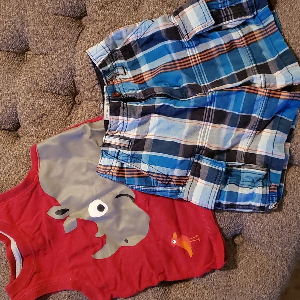 Children's Place cargo shorts and Rhino tee